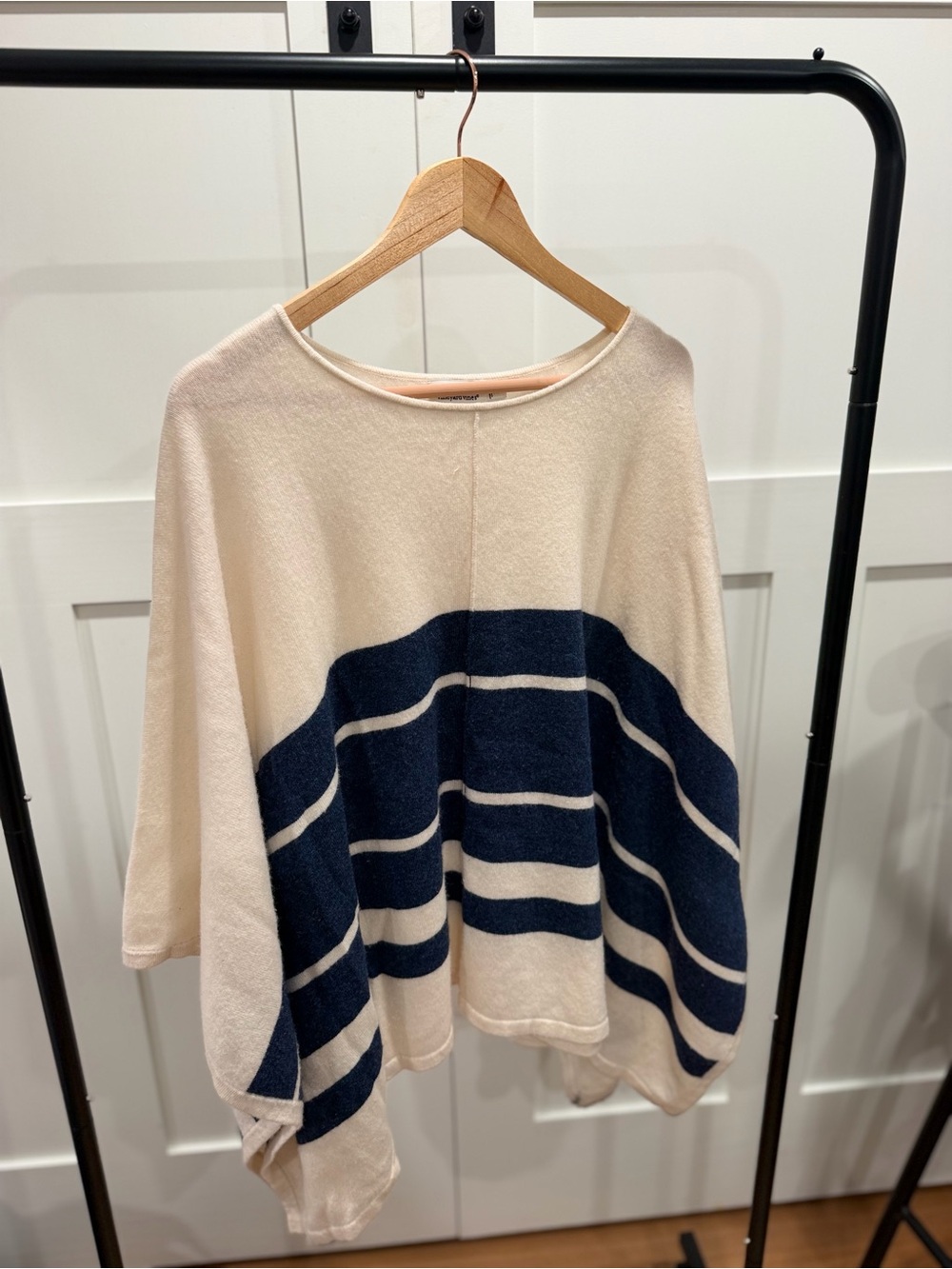 Vineyard Vines Cream and Navy Striped Scoopneck Sweater/Poncho